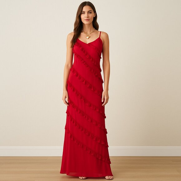 Love & Fun Red Ruffled Maxi Dress – Approx. Size Small - Picture 1 of 5